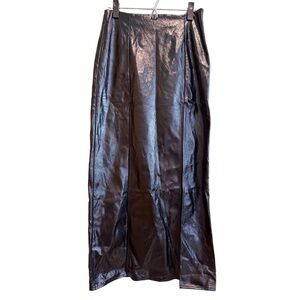 Topshop Skirt Womens Size US 4‎ Black Midi Faux Leather Double Slit